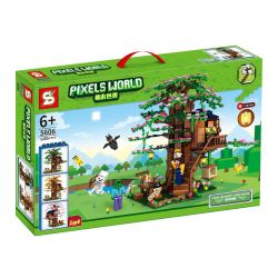 SHENG YUAN SY 5606 non  BỐN MÙA bộ đồ chơi xếp lắp ráp ghép mô hình Minecraft PIXELS WORLD FOUR SEASONS TREE HOUSE Game Xây Dựng 1285 khối