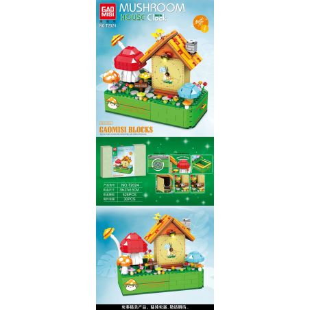 GAOMISI T2024 2024 non  ĐỒNG HỒ ÂM NHẠC NGÔI NHÀ NẤM bộ đồ chơi xếp lắp ráp ghép mô hình MUSHROOM HOUSE CLOCK 528 khối