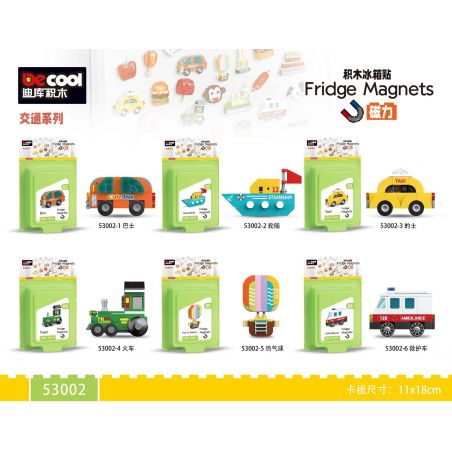 Decool 53002 Jisi 53002 non  GIAO THÔNG 6 XE BUÝT TÀU TAXI HỎA KHINH KHÍ CẦU CỨU THƯƠNG bộ đồ chơi xếp lắp ráp ghép mô hình FRIDGE MAGNETS