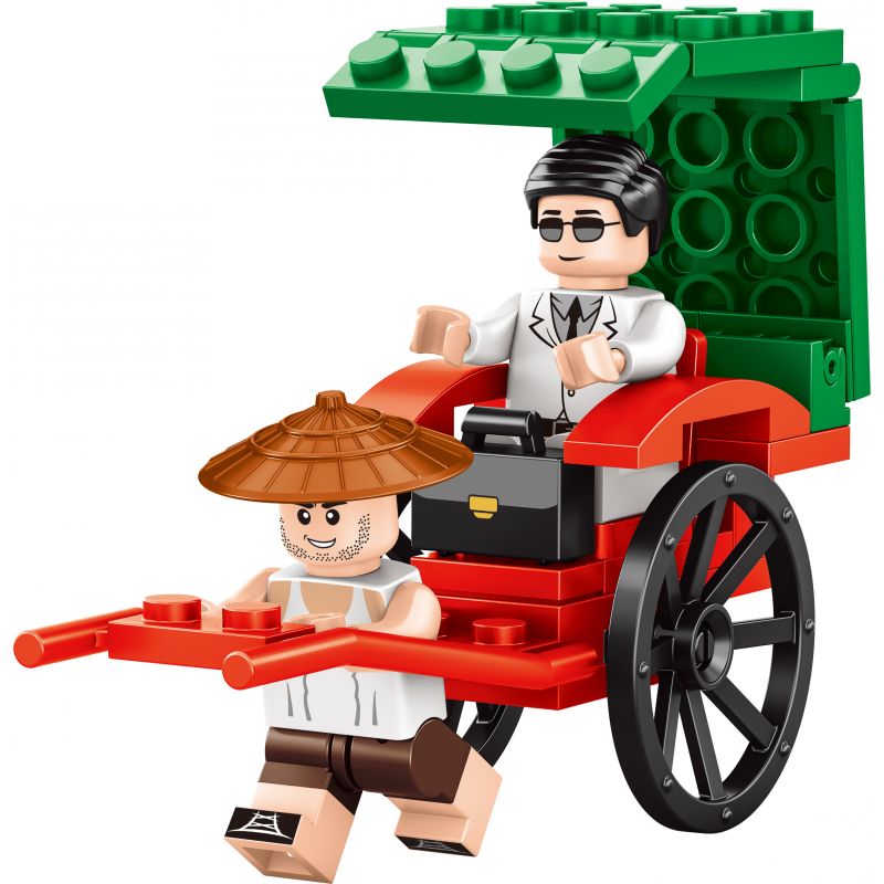 ROYAL TOYS RT28 non  XE KÉO bộ đồ chơi xếp lắp ráp ghép mô hình City CITY STORY RICKSHAW Thành Phố 47 khối